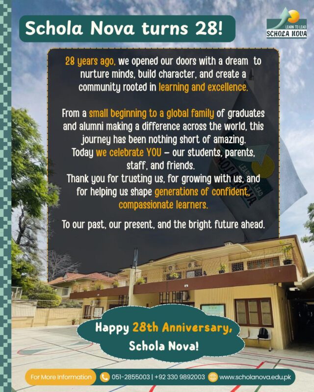 *Schola Nova Turns 28 ✨*28 years ago, we opened our doors with a dream — to nurture minds, build character, and create a community rooted in learning and excellence.From a small beginning to a global family of graduates and alumni making a difference across the world, this journey has been nothing short of amazing.Today we celebrate YOU — our students, parents, staff, and friends.
Thank you for trusting us, for growing with us, and for helping us shape generations of confident, compassionate learners.To our past, our present, and the bright future ahead.